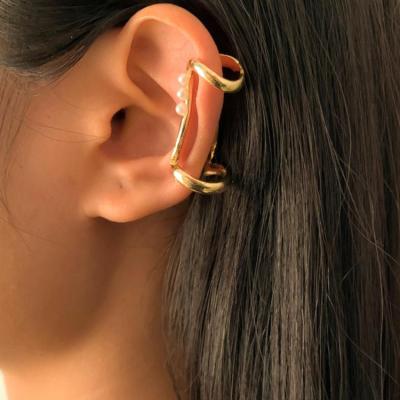 China TRENDY European Jewelry Gold Layer Ear Clip Earrings Stainless No Ear Piercing Pearl Inlaid Wrap Cuff Earrings Bead Ear Cuff for sale