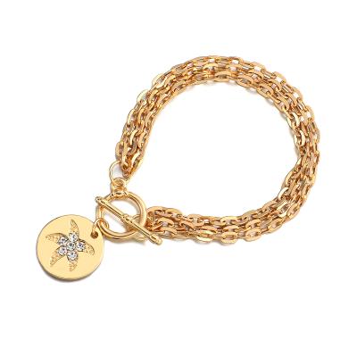 China 2021 TRENDY Statement Jewelry For Gift Layered Gold Link Chain Coin Pendant Bracelet for sale