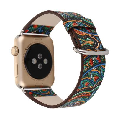 China Water Resistant Compatible For Apple Watch Leather Strap National Style For Apple Watch Band 40mm 44mm Universal for sale