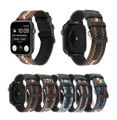 China Low MOQ Ethnic Style Leather Watch Band For Apple Watch, Leather Strap For iWatch Series 6 Se 40mm 44mm for sale