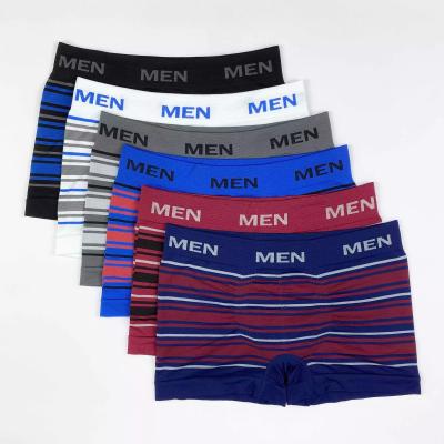 China Customized Seamless Mens Logo Mens Design Stripe Boxers Underwear Elastic Stripe Antibacterial Wholesale for sale