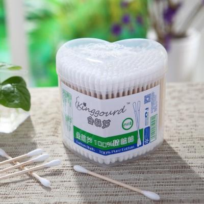 China 1057 250 pcs pp jinhulu wooden point adult sterile cotton buds cotton ear box plastic round wooden stick cotton swab for sale