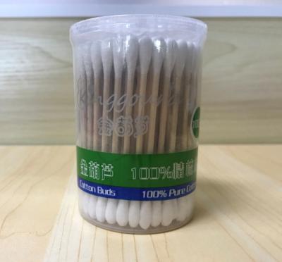 China Cotton+wooden 100pcs in pp form box with round wooden tips double stick pure cotton swab for sale