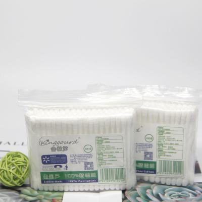 China Item No.1001 100 Pcs Two Head Cotton Ear Cleaning Plastic Stick Pure Cotton Buds In Polybag For Sale for sale