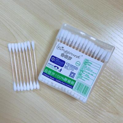 China Personal Beauty Care Dailyusecottonearbuds 100 Pcs In PP Box Wooden Stick Make Up Tool Cotton Cosmetic Wooden Buds Dab Pure White Cotton Ear Stick Cotton Cleaning Earbud for sale