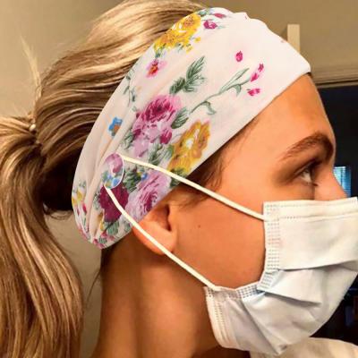 China Elastic Floral Fabric Button Headband Bandana Knot Headbands Bows Headband Turban Headwraps Hair Band Bandanas for sale