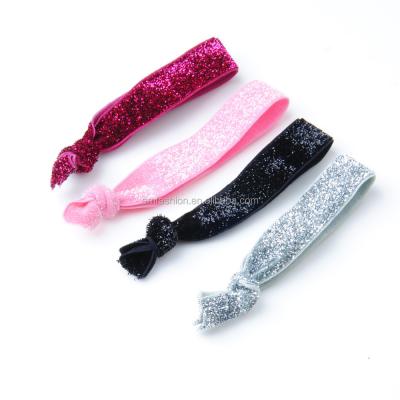 China Wholesale Candy Color Elastic Ponytail Holders Sparkle Elastic Ribbon Tie Knot Hair Band for sale