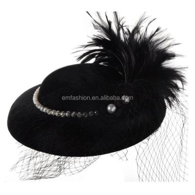 China Character Height Quality Party Wedding Flower Feather Chat Sinamay Bride Hat Lady Women Church Hats for sale