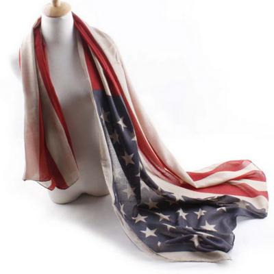 China Hot Selling Personality Vintage Fashion Retro Decoration USA Flag Printing Voile Scarf for sale