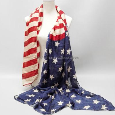 China Fashion Trend Promotional USA Star And Stripe Flag Print High Quality Women's Cotton Scarf Shawl for sale