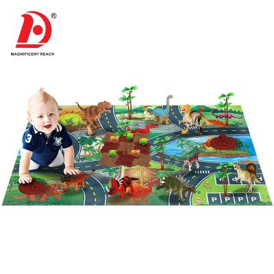 China 2021 Hot Mixed 8 Pcs HUADA Amazon Playset Dinosaur Figure Toys With Activity Playmat And Trees 73*26*70cm for sale