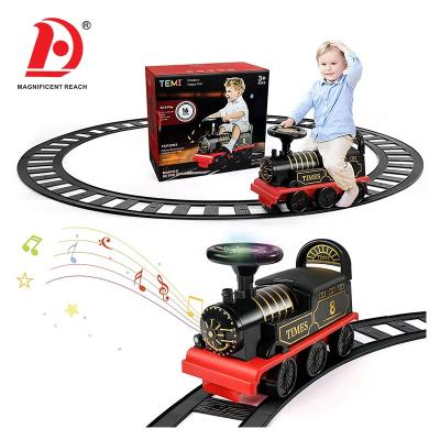 China Ride On Retro Toy Battery Operated HUADA 2021 Kids Equipped Driving Electric Train Kids Ride On Car With Track And Light And Music for sale