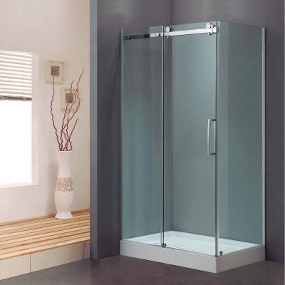 China Modern Frameless Extend Aluminum Hotel Bathroom Double Roller Glass Sliding Shower Door for sale