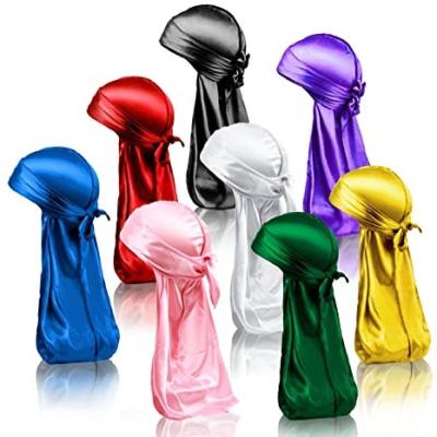 China Low MOQ Multifunctional Wholesale Customized Logo Silky Durags Long Tail For Women Men Satin Durag 360 Wave for sale