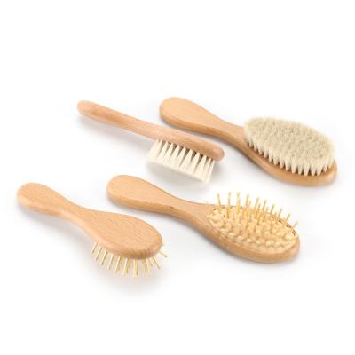 China New Abeis Foldable Baby Goat Wooden Hair Brush and Comb Set Natural Soft Bristle Hairbrush Newborn Bamboo Comb for sale