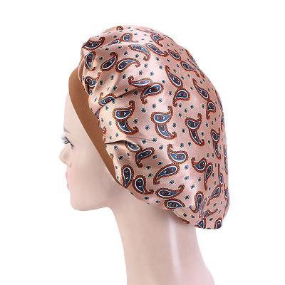 China Abeis Elastic Band Sleep Hat Women Night Sleep Cover Casual Head Adjustable Satin Hat Wide Satin Hair Hoods for sale