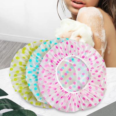 China Abeis Polka Dot Shower Hat Bath Hair Reusable Elastic Viable Fashion Waterproof Dot Shower Hat Cover For Women Salon Shower Bathroom Tool for sale