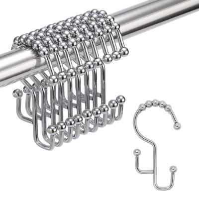 China Stocked Abeis 12pcs Curtain Head Hook Stainless Steel Shower Curtain Hooks Rust-Resistant For Shower Curtain Rod for sale