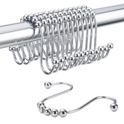 China Abeis Bathroom Curtain Rod Accessories Includes 12Pcs Stainless Steel Bath Stocked Curtain Rod Luxury Curtain Hooks for sale