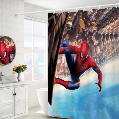 China Abeis 3D Digital Printing Polyester Spider-man Bathroom Eco-Friendly Designer Shower Curtains for sale