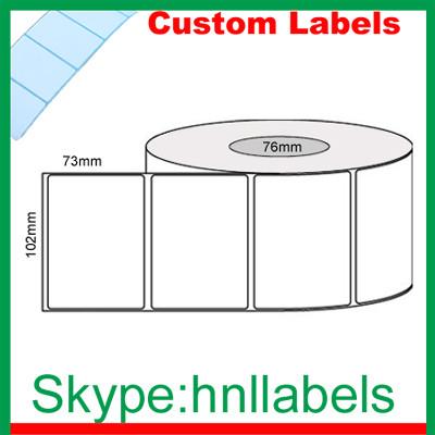 China Custom Thermal Label 102mmX73mm/1 Plain D/Thermal Roll Removable 1,500Lpr, 76mm core for sale