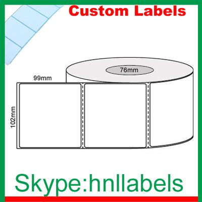 China Custom Thermal Label 102mmX99mm/1 Plain D/Thermal Roll Perm Perf 1,500Lpr 76mm core for sale