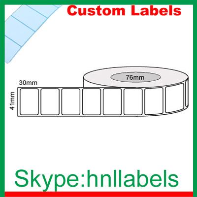 China Custom Thermal Label 40mmX30mm/1 Plain D/Thermal Roll Permanent, 4,000Lpr, 76mm core for sale