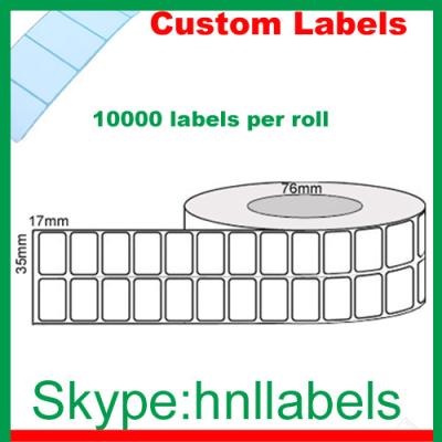 China Thermal Transfer Labels 35mmX17mm/2 Plain Poly Roll Perm, 10,000Lpr, 76mm core for sale