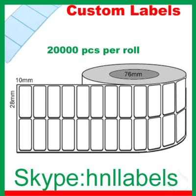 China Thermal Transfer Labels 28mmX10mm/2 Plain Poly Roll Permanent, 20,000Lpr,76mm core for sale