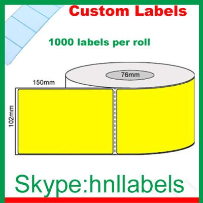 China Thermal Transfer Labels 102mmX150mm/1 Fluro Yellow Roll Perm,Perfs, 1,000Lpr,76mm core for sale