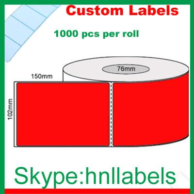 China Thermal Transfer Labels 102mmX150mm/1 Fluro Red roll Perm, Perf, 1000Lpr, 76mm core for sale