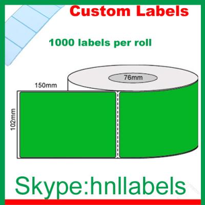 China Thermal Transfer Labels 102mmx150mm/1 Fluro Green Roll Perm, Perf, 1,000Lpr 76mm core for sale