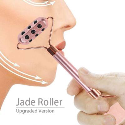 China 2021OEM Skin Lift Easy Face Jade Stone Facial Roller Set Vibrating Rodillo Anti Aging Jade Massager Jade Facial Roller Pink for sale