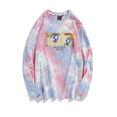 China Anti-Wrinkle Mens And Womens Casual Crewneck Long Sleeve T-shirt Tie Dye Cartoon Printing T-shirt Spring Autumn for sale