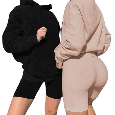 China Breathable New Arrival Hoodie And Bike Shorts Two Piece Sets For Women for sale