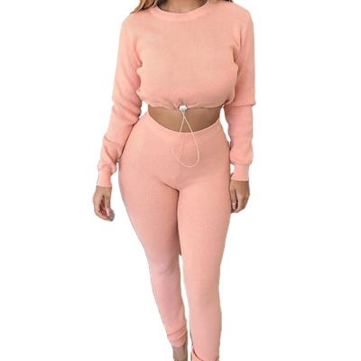 China Fashion Breathable Custom New Design Logo Sweatshirt Top Fitness Legging Women Two Piece Jogger Set for sale