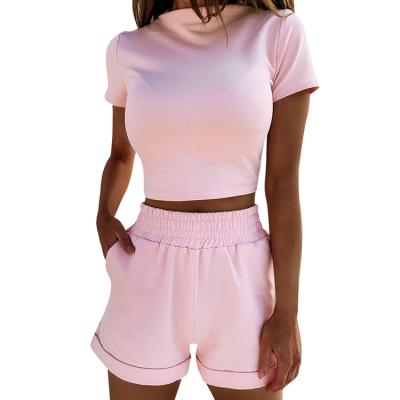 China New Breathable Fashionable Custom Logo Women Two Piece Short Set Shorts And Crop Top Set For Women for sale