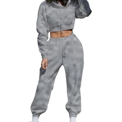 China New OEM Breathable Fashionable Workout 2 Piece Jogger Sets Crop Top Hoodie Ladies Cotton Tracksuits Gym Wear Women Tracksuit Set for sale