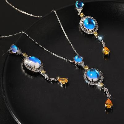 China WeSparking EMO Jewelry Set Copper Zircon Moonstone TRENDY Necklace Pendant Earrings Set Fashion Jewelry Set for sale