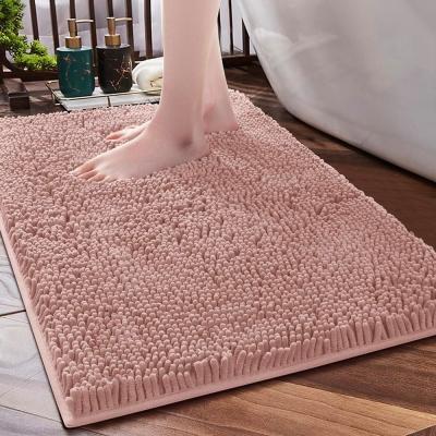 China Soft Fluffy Chenille Bathroom Rugs Non Slip Absorbent Bath Mats for Bathroom Washable and Quick Dry Pink 17