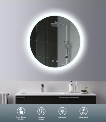 China Three color LED intelligent bathroom mirror with defogging and dimmable aluminum frame glass mirror for sale