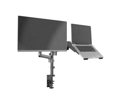 China Aluminum Monitor and Laptop Frame, 2-in-1 Dual Monitor Arm Desk Mount Adjustable Shock Absorber Arm with Laptop Tray for sale