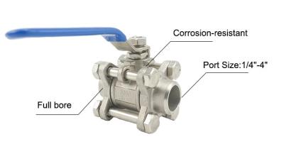 China Chemical Resistant Three Piece Ball Valve Full Bore Titanium Or Ss Material for sale