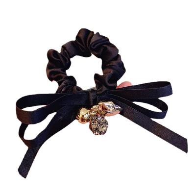 China High Quality Fashion Faux Stone Black Rope Bow Hair Ponytails Holder Scrunchies With Metal Pieces for sale