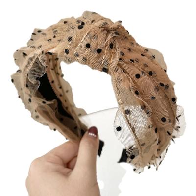 China Fashion New Lace Hair Band Polka Dots Chiffon Fabric Sweet Fairy Wholesale Hot Selling Headbands For Women for sale