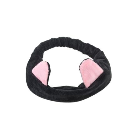 China Fashion Face Wash Korean Cute Cat Ear Elastic Makeup Shower Hair Bands Fluffy Headbands For Girls for sale