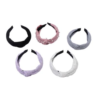 China Fashion Fashion Hair Accessories Pearl Bowknot Circle Turban Headwrap Broadbrimmed Headbands For Women for sale