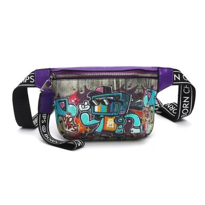 China High Capacity Hip Hop Fashion Painted Graffiti Small Waist Bag Casual Cross - Body Chest Bag Sports Waist Bags For Women for sale