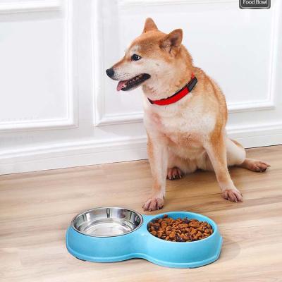 China Viable Pet Double Bowl Paw Pet Slow Feeding Bowl Cute For Water Cat Pet Dog Food Stainless Steel Feeder for sale