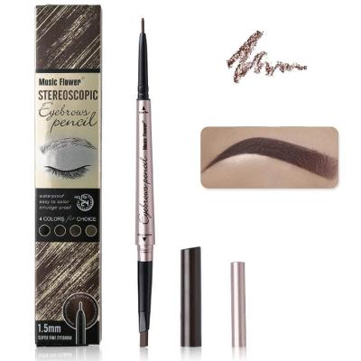 China Custom 4 Colors Waterproof Brow Pencil 4 Colors Eye Makeup Music Hot Sale Flower Waterproof Long In 1 Dual Side Slim Eyebrow Pencil Tip for sale